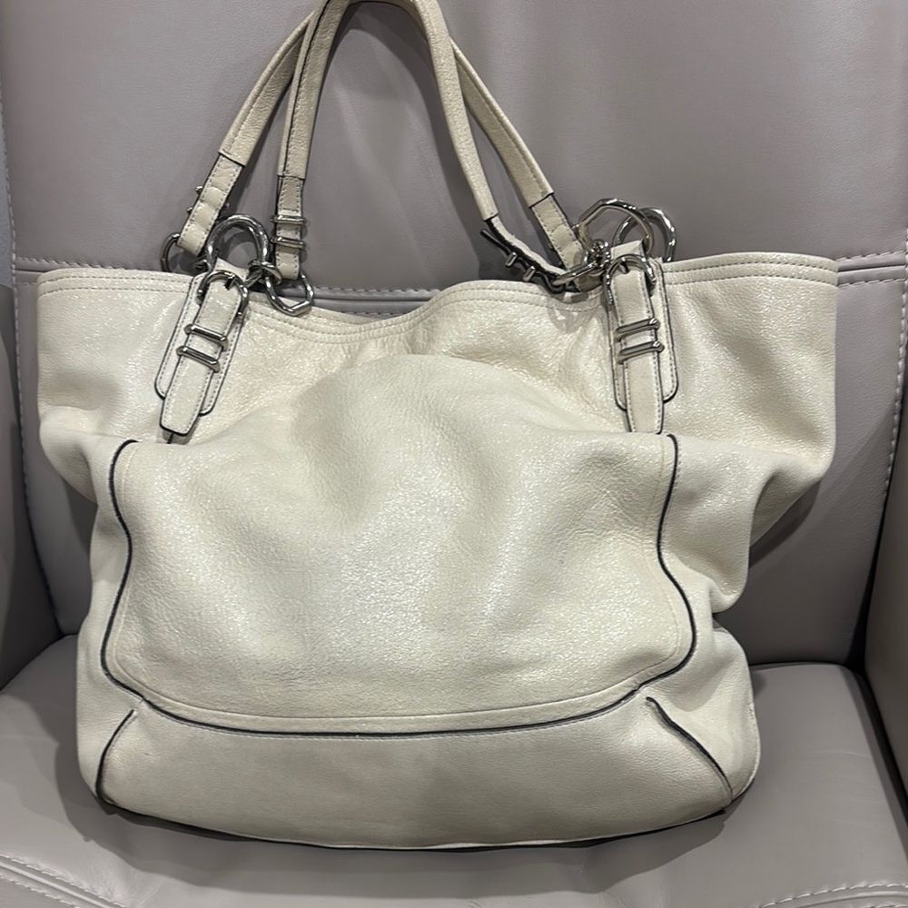 Coach Kristin Shimmery Ivory Leather East West Satchel Hobo Bag - Picture 3 of 6